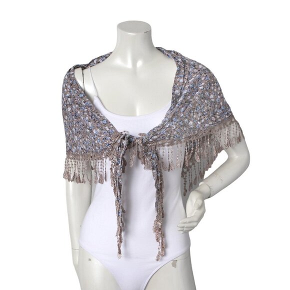 Boho Ditsy Floral Tassel Scarf Shawl Wrap | Prairie Cottagecore Spring Summer - Picture 6 of 7